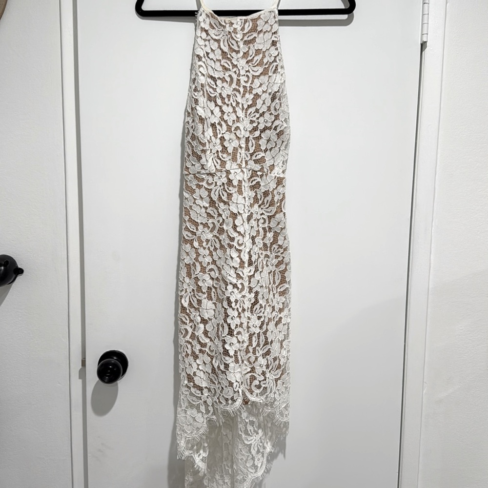 Lulu’s high low lace dress with open back